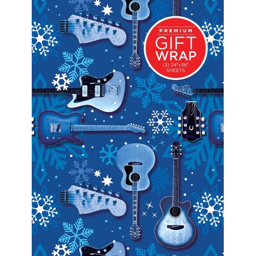 Wrapping Paper Blue Guitars and Snowflakes Theme 