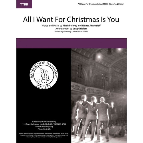 All I Want For Christmas Is You TTBB A Cappella (Octavo)