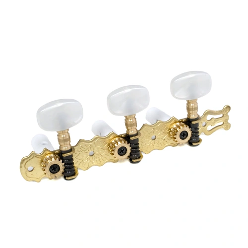 Van Gent 3/3 Classical Machine Heads on Lyre Plate - Brass with Pearl Buttons and Bone Rollers