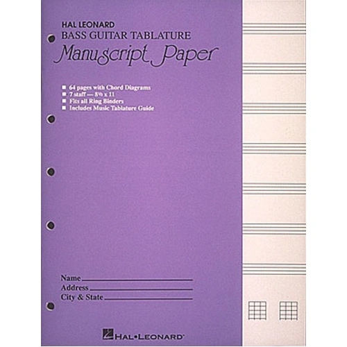 Bass Guitar Tablature Manuscript Paper - 64 Pages, 8.5" x 11", 4-Line Staves, Blank Chord Diagrams, Fits Ring Binders