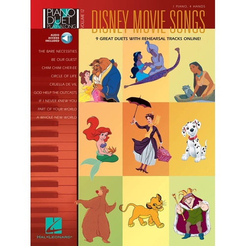 Disney Movie Songs Piano Duet Play Along V12 (Softcover Book/CD)