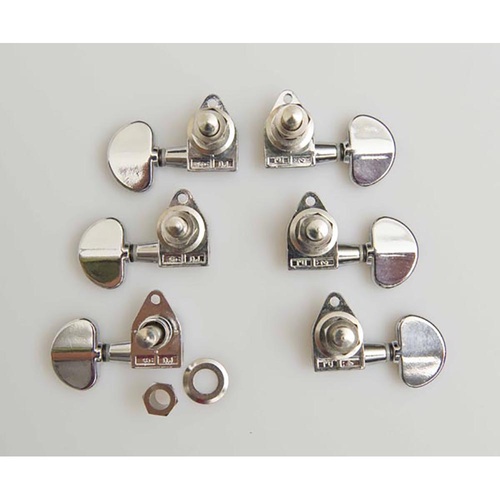 Chrome 3/3 Guitar Machine Heads Set - Enclosed Geared, Economical, Made in Taiwan