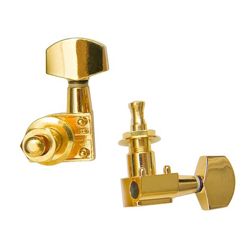 Gold Machine Heads for 6-In-Line Electric Guitar - Mini, Enclosed Gears, Made in Taiwan