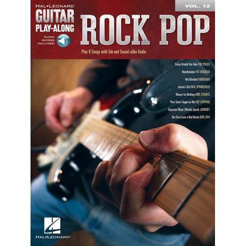 Rock Pop Guitar Play-Along V12 BK/OLA by Hal Leonard, Standard Notation & TAB, 72 Pages, Includes 8 Songs, Downloadable Audio