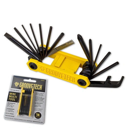 GrooveTech Guitar/Bass Multi-Mini Tool with Hex Wrenches, Screwdrivers, Ruler, and Bottle Opener