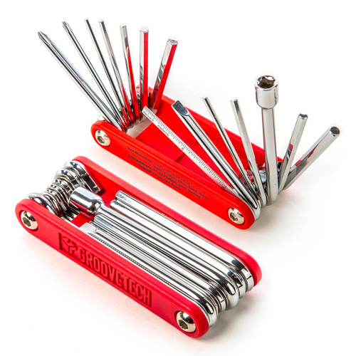 GrooveTech Drum Multi-Tool with Drum Key, Screwdrivers, Hex Wrenches, Stainless Ruler, S2 Steel, Chrome Finish, Durable, Precision Forged