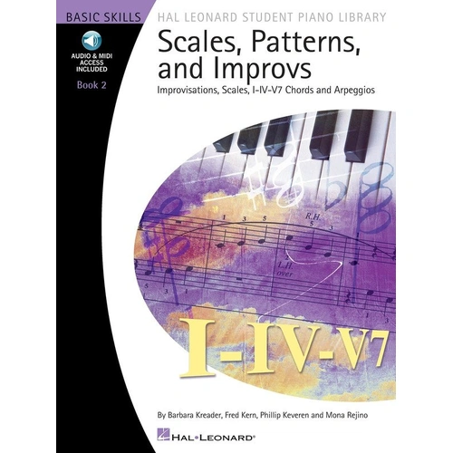 Scales, Patterns and Improvs - Book 2 for Piano by Hal Leonard, 48 Pages, Includes MIDI Orchestrations and Playback Tools