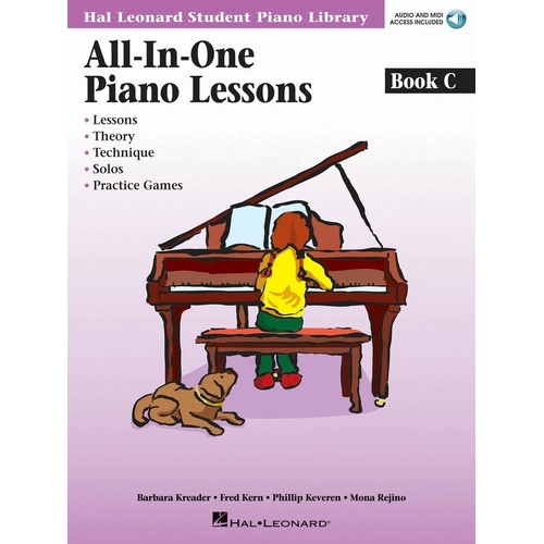 All-in-One Piano Lessons Book C by Hal Leonard, 80 pages, includes online audio and teacher accompaniments