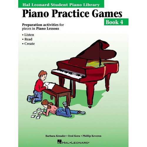 Piano Practice Games Book 4 by Hal Leonard, 40 Pages, for Piano Lessons, Includes Accompaniments and Activities