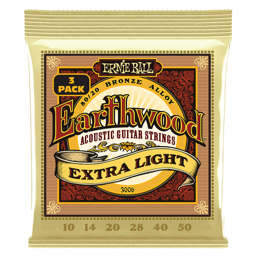 Ernie Ball Earthwood Extra Light 80/20 Bronze Acoustic Guitar Strings 3-Pack 10-50