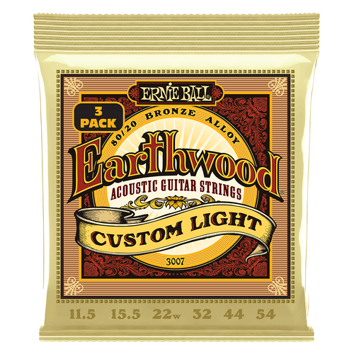 Ernie Ball Earthwood Custom Light 80/20 Bronze Acoustic Guitar Strings 3-Pack 11.5-54