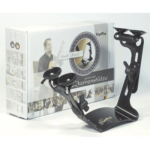 ErgoPlay Troster Guitar Thigh Rest - Adjustable Height & Angle, 125mm, Rubber Cushion, 4 Suction Cups, Made in Germany