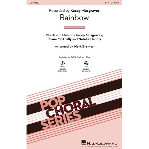 Rainbow SSA Choral Arrangement by Kasey Musgraves, Hal Leonard, 12 Pages, Pop Choral Series