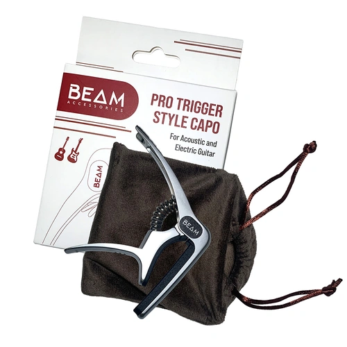 Beam Accessories Pro Trigger Capo B-10 - Silver for Acoustic/Electric Guitar