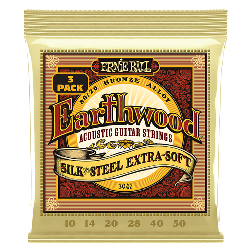 Ernie Ball Earthwood Silk and Steel Extra Soft 80/20 Bronze Acoustic Guitar Strings 3-Pack 10-50