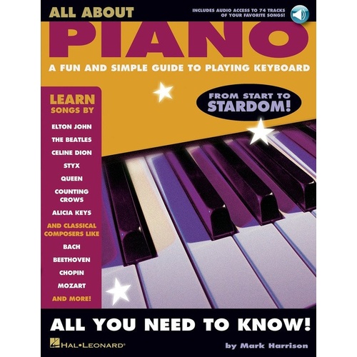 All About Piano Book by Hal Leonard - 210 Pages, Music Instruction, Popular Songs, Audio Access Included