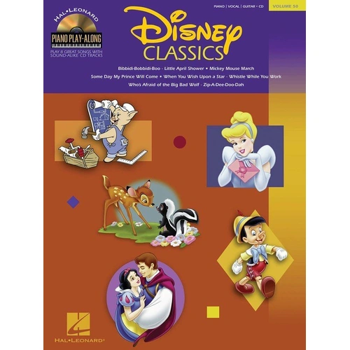 Disney Classics Piano Play-Along V50 BK/CD by Hal Leonard - 32 Pages, 8 Songs, Includes CD with Accompaniments for Piano and Keyboard