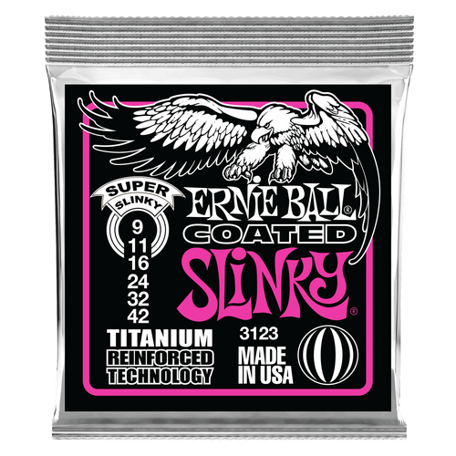 Ernie Ball Super Slinky Coated Titanium RPS Electric Guitar Strings-9-42 Gauge