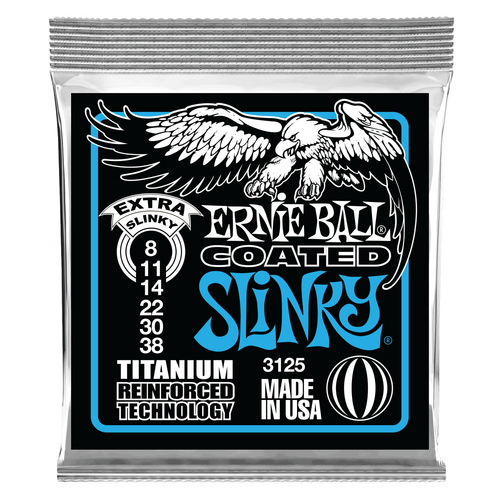 Ernie Ball Extra Slinky Coated Titanium RPS Electric Guitar String, 8-38 Gauge