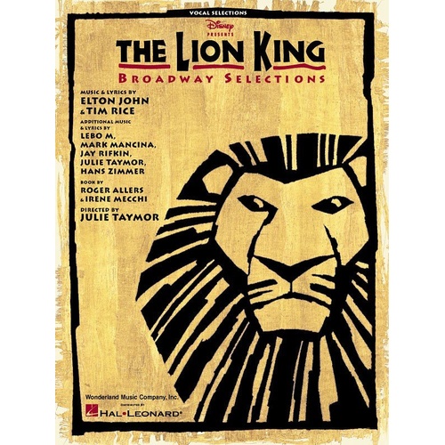The Lion King Broadway Selections Piano Vocal Arrangements Songbook