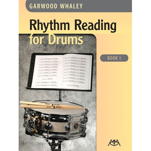 Rhythm Reading for Drums Book 1 by Meredith Music, 48 pages, systematic approach for beginners, includes rhythm patterns and solos.