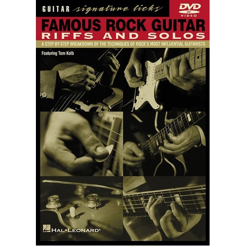 Famous Rock Guitar Riffs & Solos DVD by Hal Leonard, 60 minutes of analysis on 8 iconic songs for guitar players.
