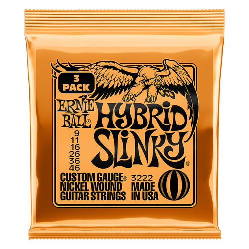 Ernie Ball Hybrid Slinky Nickel Wound Electric Guitar Strings 3 Pack, 9-46 Gauge