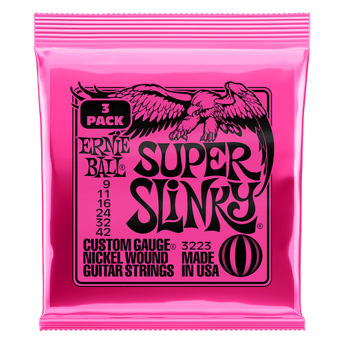 Ernie Ball Super Slinky Nickel Wound Electric Guitar Strings-9-42 Gauge, 3 Pack