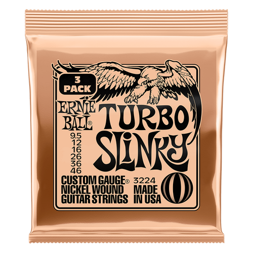 Ernie Ball Turbo Slinky Nickel Wound Electric Guitar Strings 3-Pack 9.5-46