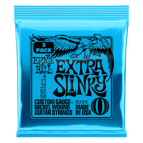 Ernie Ball Extra Slinky Nickel Wound Electric Guitar Strings 3-Pack 8-38