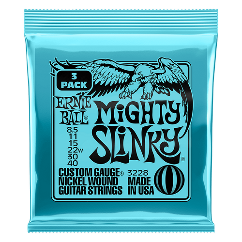 Ernie Ball Mighty Slinky Nickel Wound Electric Guitar Strings 3-Pack 8.5 40