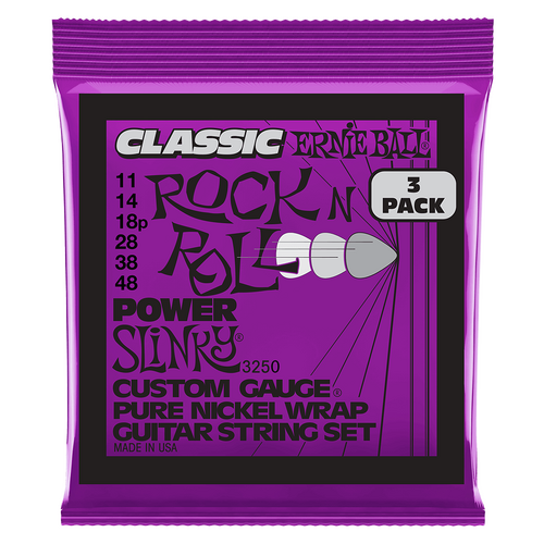 Ernie Ball Power Slinky Classic RnR Pure Nickel Electric Guitar Strings 3-Pack 11 48