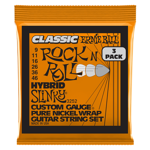 Ernie Ball Hybrid Slinky Classic RnR Pure Nickel Electric Guitar Strings 3-Pack 9 46