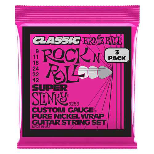 Ernie Ball Super Slinky Classic RnR Pure Nickel Electric Guitar Strings  3-Pack 9-42