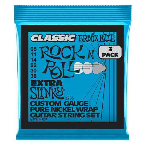 Ernie Ball Extra Slinky Classic RnR Pure Nickel Electric Guitar Strings 3-Pack 8-38