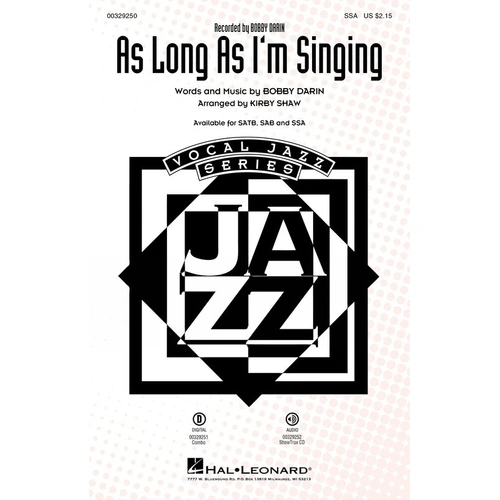 As Long As I'm Singing SSA - Hal Leonard Choral, 12 Pages, Vocal Jazz Series