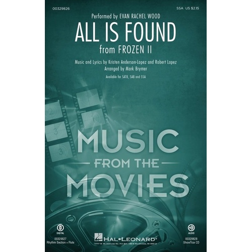 All Is Found SSA Choral Arrangement from Disney's Frozen II by Hal Leonard, 8 Pages