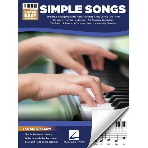 Simple Songs Super Easy Songbook for Piano & Keyboard, 60 Arrangements, E-Z Play Format, 114 Pages, Hal Leonard