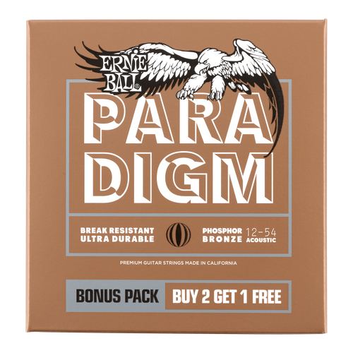 Ernie Ball Paradigm Medium Light Phosphor Bronze Acoustic Guitar Strings 12-54 Gauge, 3 Pack