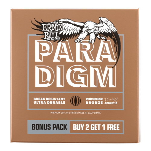 Ernie Ball Paradigm Light Phosphor Bronze Acoustic Guitar Strings 11-52 Gauge, 3 Pack