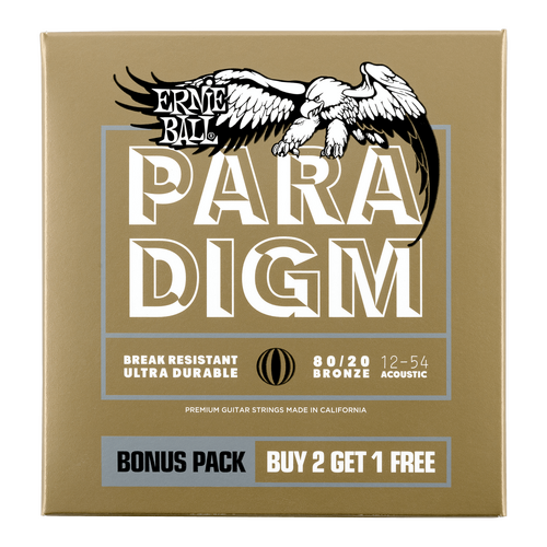 Ernie Ball Paradigm Medium Light 80-20 Bronze Acoustic Guitar Strings 12-54 Gauge, 3 Pack