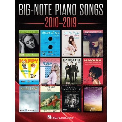 Big Note Piano Songs 2010-2019 by Hal Leonard - 30 Hits for Beginners, Big Note Format, 178 Pages