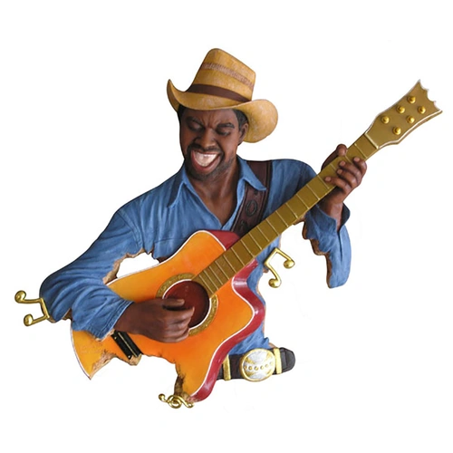 Music Alive Western Guitarist Plaque - 460mm Tall Polyresin Handpainted Musician Bust