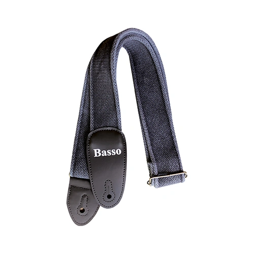 Basso Cotton Guitar Strap - Black EX01, Adjustable 100-155cm, 5cm Wide, Double Synthetic Ends
