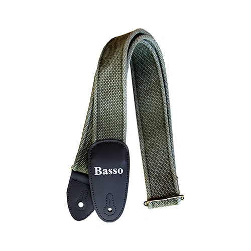 Basso Cotton Guitar Strap - Olive EX02, Adjustable 100-155cm, 5cm Wide, Reinforced Double Synthetic Ends
