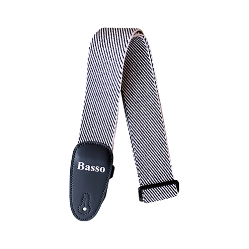 Basso Cotton Tweed Guitar Strap - Black & White, Adjustable 33" to 59", 2" Wide, Reinforced Ends, Made in Brazil