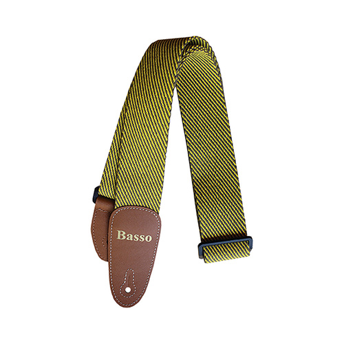 Basso Cotton Tweed Guitar Strap - Yellow, Adjustable 100-155cm, 5cm Wide, Reinforced Double Synthetic Ends