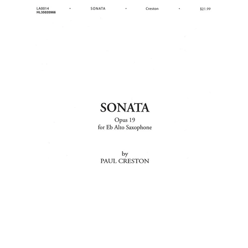 Creston Sonata Op. 19 for Alto Saxophone and Piano, Publisher Shawnee Press, 36 Pages