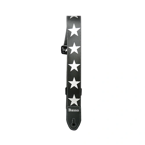 Basso Synthetic Stars Guitar Strap - Adjustable 110-150cm, 5cm Wide, Black with Silk Screened Printing, Durable Double Ends