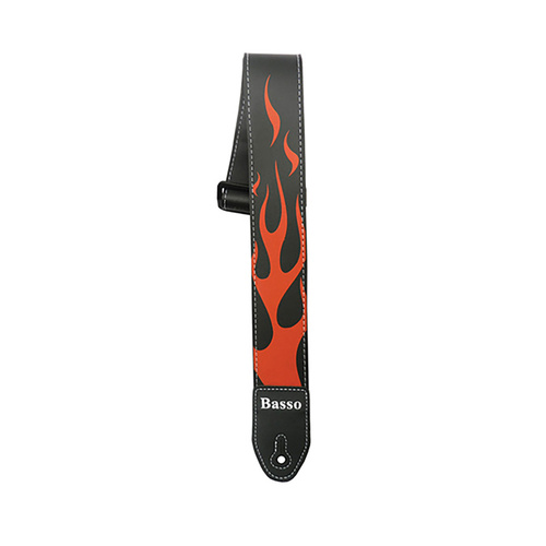 Basso Synthetic Flames Guitar Strap SF11 - Black, Adjustable 110-150cm, 5cm Wide, Durable with Sweat-Resistant Lining